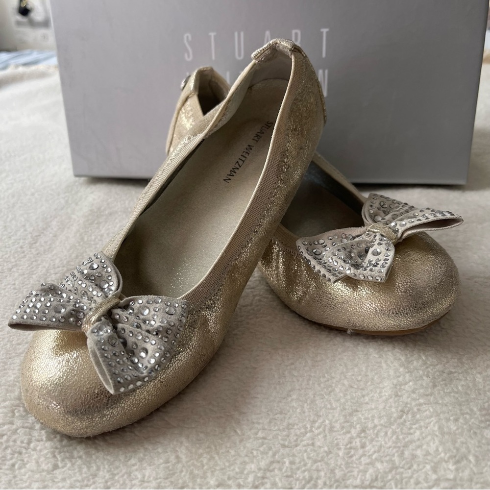 Stuart Weitzman Champage Fannie Jewel Ballet Flats Little Girl Shoes size 1